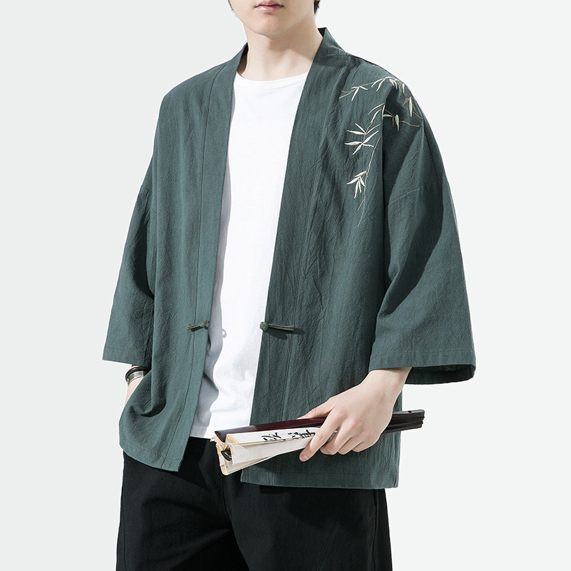 新中式改良汉服风男装古风道袍刺绣外套日系和风A100-735-p50，男装民族服装，电商A100