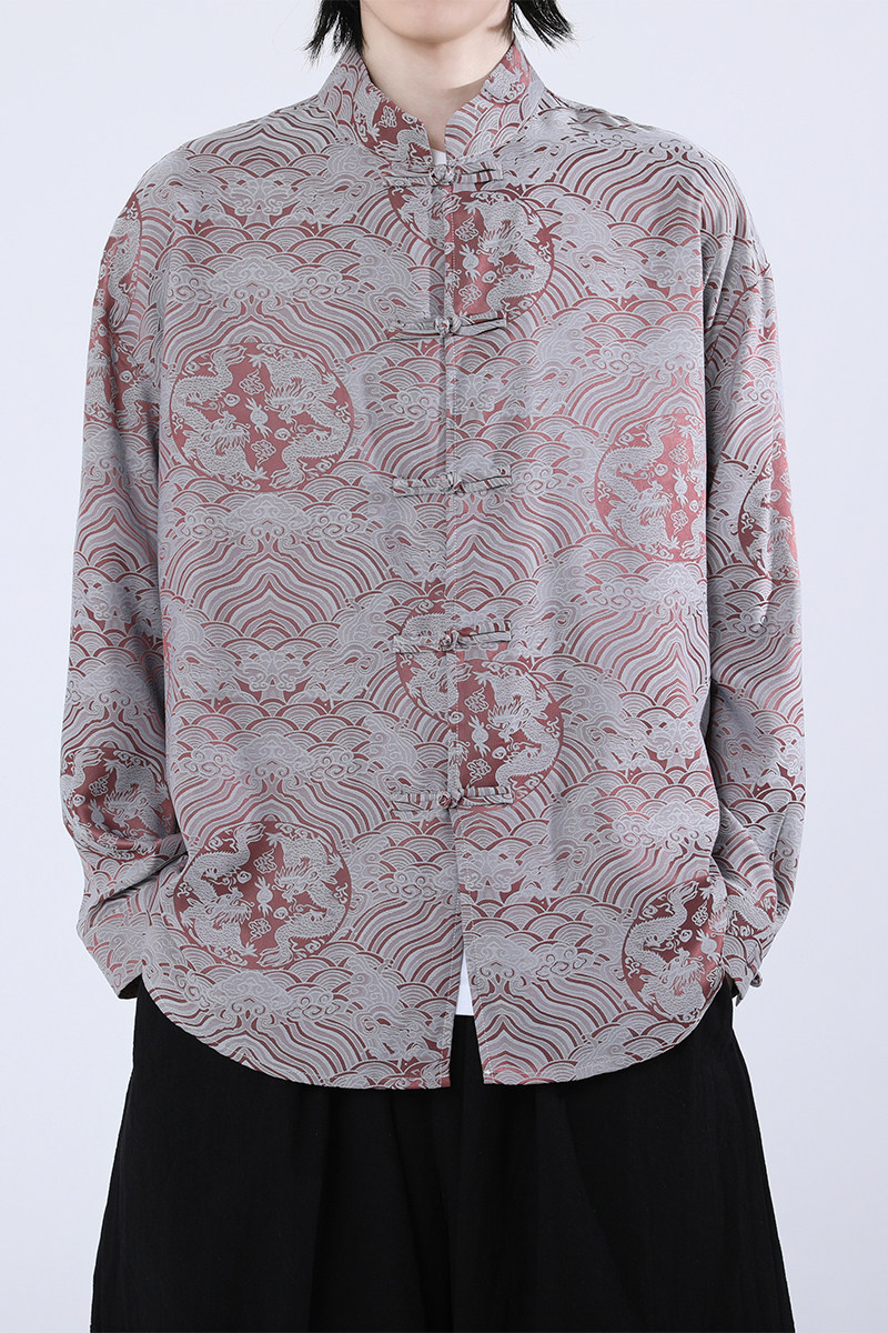 风新中式压花龙纹汉服长袖衬衫A100-C312-P65,男装衬衫,电商A100