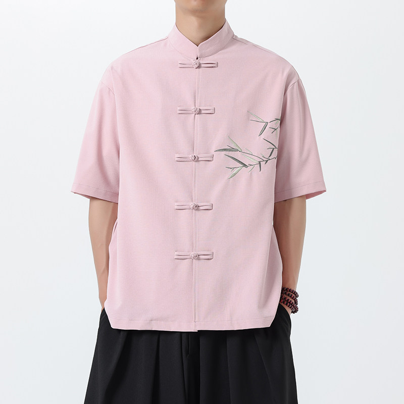 新中式唐装男风短衬衫复古刺绣汉服宽松大码电商A100-251-P65,男装民族服装,电商A100