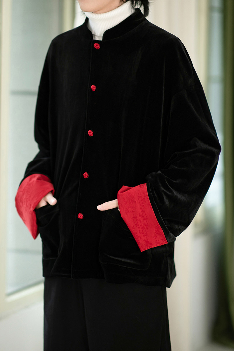 风红黑经典搭配盘扣外套过年服电商A100-W691-P95,女装短外套,电商A100