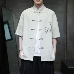 新中式唐装男风短衬衫复古刺绣汉服宽松大码电商A100-251-P65