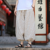 麻棉束脚灯笼裤哈伦宽松新风条纹休闲裤电商A100-MK2530-p78，男装休闲裤，电商A100