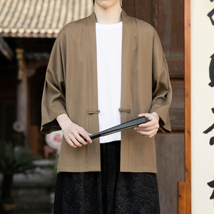 新中式风唐装盘扣纯色开衫七分袖男士防晒演出A100-2806-P45图片