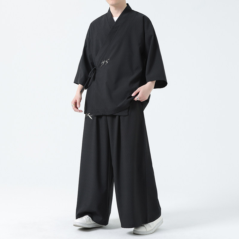 风冰丝七分袖汉服套装宽松大码禅意道袍居士茶225+2311-P120,男装休闲套装,电商A100