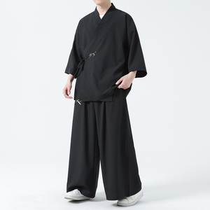 风冰丝七分袖汉服套装宽松大码禅意道袍居士茶225+2311-P120