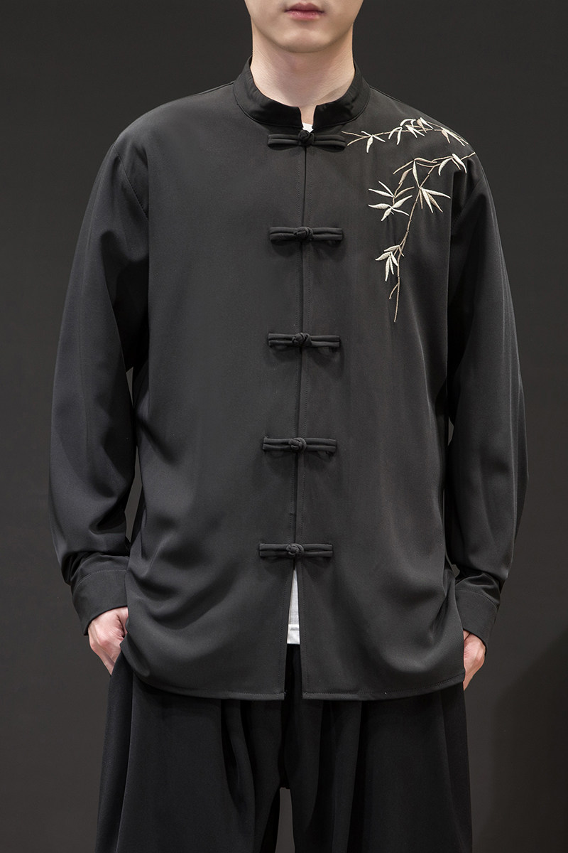 风长袖盘扣衬衫新中式唐装风电商A100-C23-P70,男装民族服装,电商A100