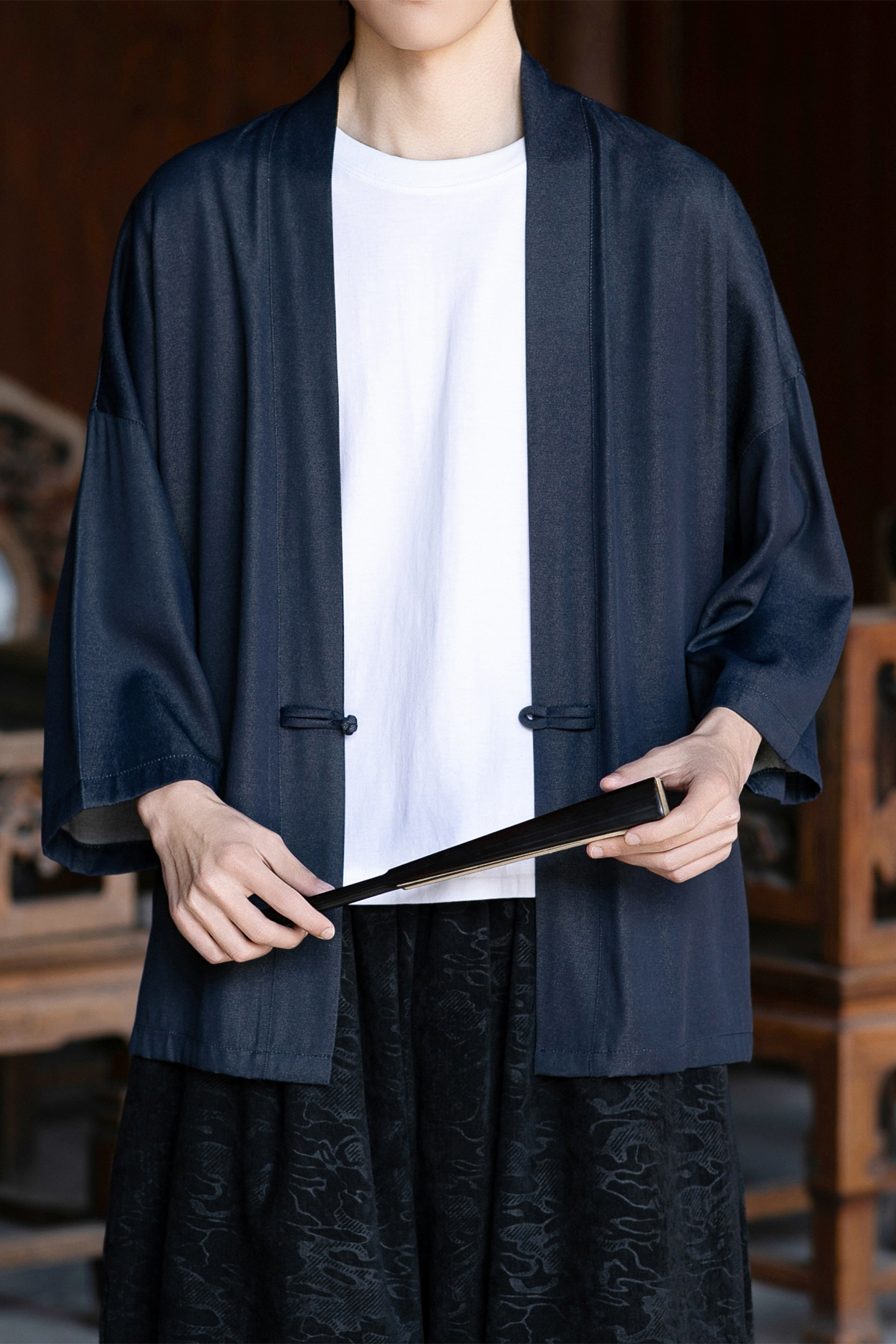 新中式风唐装盘扣纯色开衫七分袖男士防晒演出A100-2806-P45,男装防晒衣,电商A100