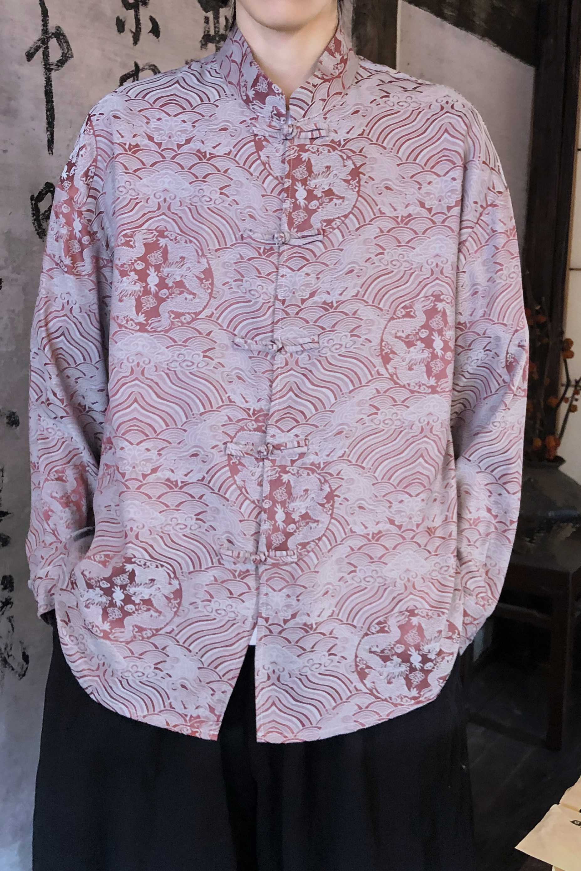 风新中式压花龙纹汉服长袖衬衫A100-C312-P65,男装衬衫,电商A100