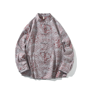 风新中式压花龙纹汉服长袖衬衫A100-C312-P65图片