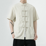 夏季竹节免烫立领衬衣盘扣半袖风复古电商A100-G100-P60限78，男装T恤，电商A100