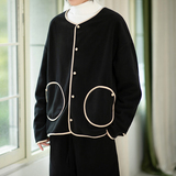 摇粒绒无领外套轻便保暖个性风盘扣外套电商A100-W697-P75，男装棉衣，电商A100