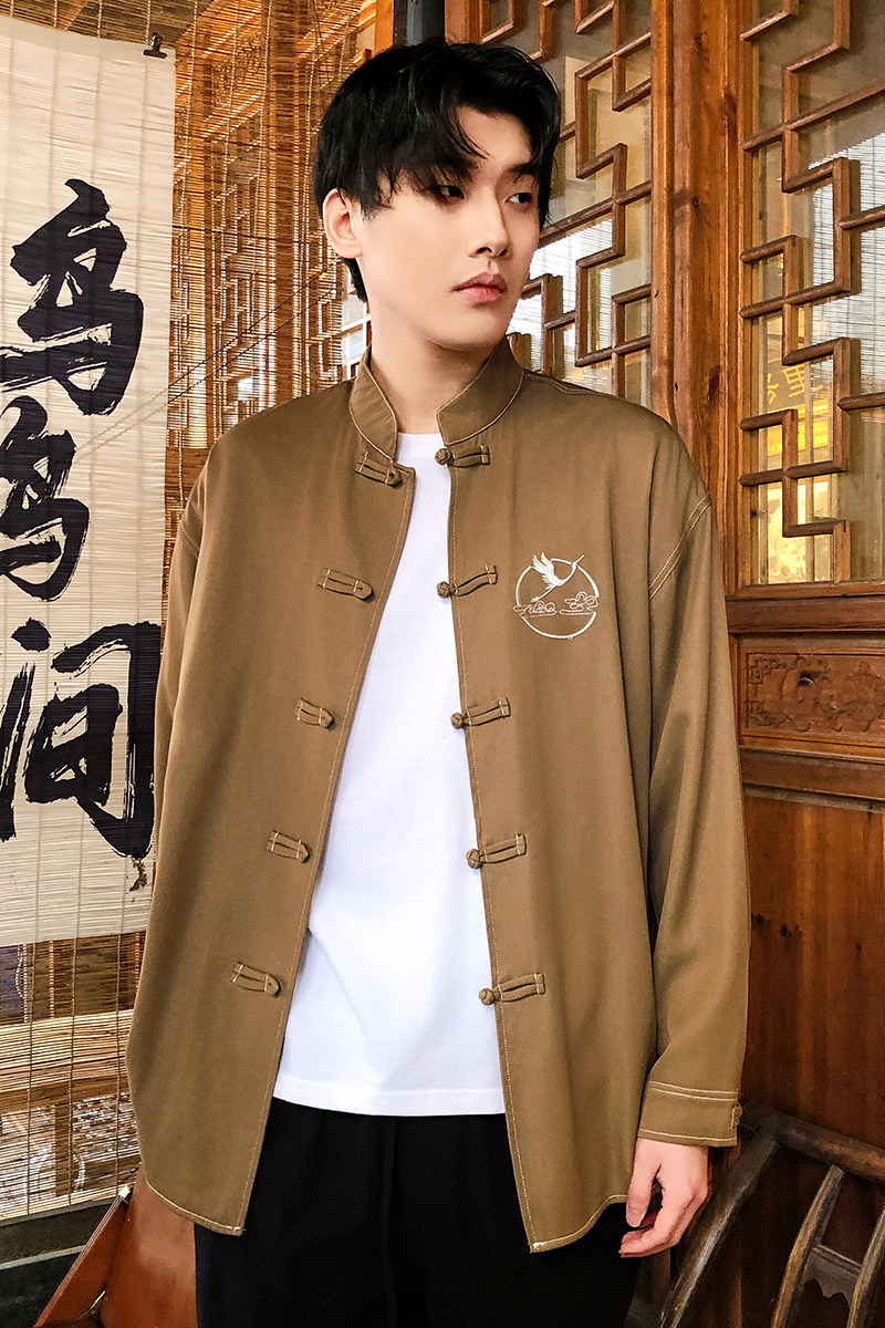 风新中式牛仔衬衫刺绣复古长袖上衣电商A100-C333-P65,男装衬衫,电商A100