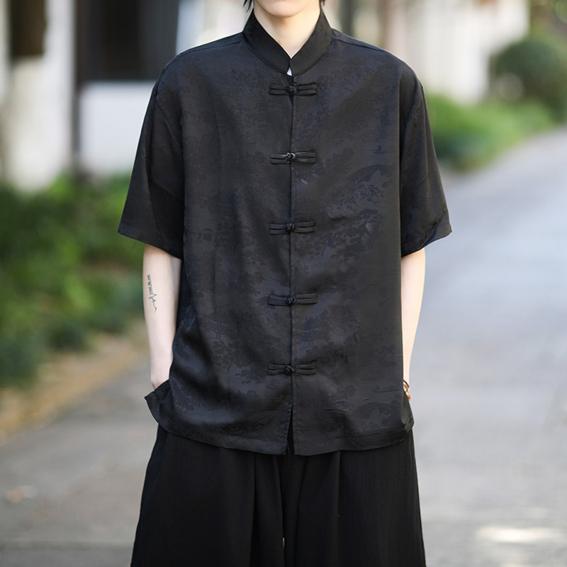 夏季薄款大码男士风唐装手工盘扣短袖衬衫A100-237-P65,男装T恤,电商A100