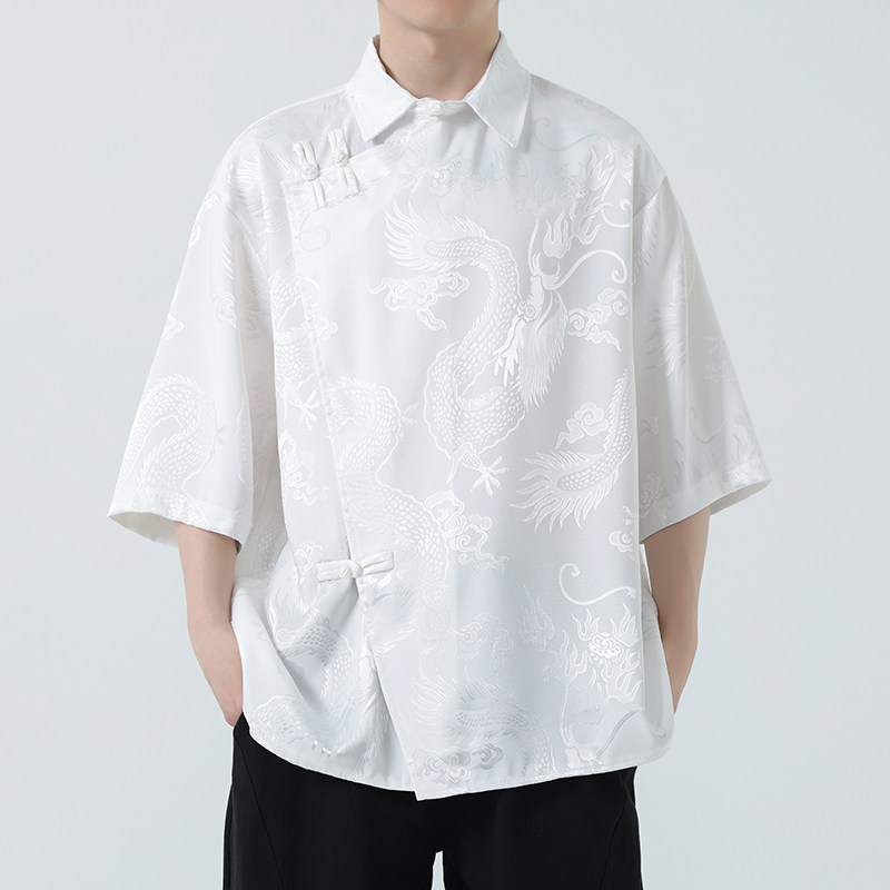 新中式风盘扣衬衫薄款冰丝高级感唐装汉服电商A100-227-P65,男装衬衫,电商A100