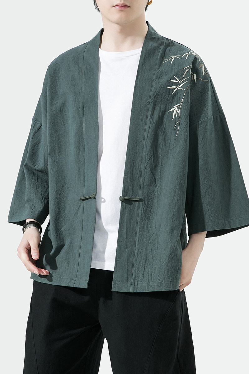 新中式改良汉服风男装古风道袍刺绣外套日系和风A100-735-p50,男装民族服装,电商A100