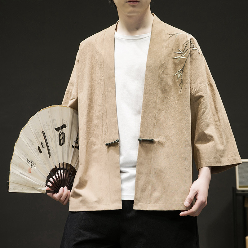 新中式改良汉服风男装古风道袍刺绣外套日系和风A100-735-p50,男装民族服装,电商A100