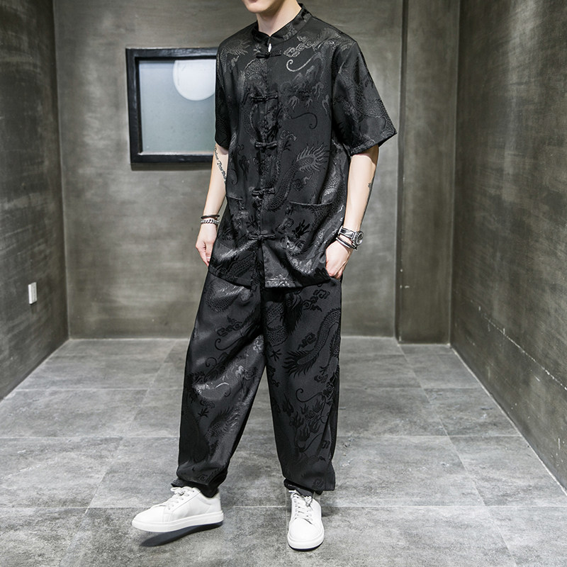 风盘扣套装龙纹暗花电商A100-2010+8804-95,男装休闲套装,电商A100