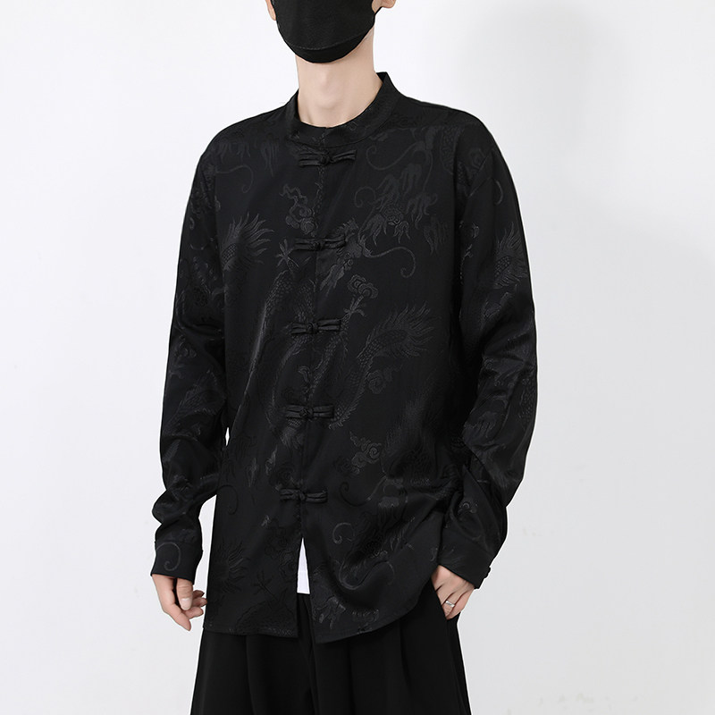 风长袖休闲暗纹龙纹黑白衬衫电商A100-C20-P55,男装衬衫,电商A100