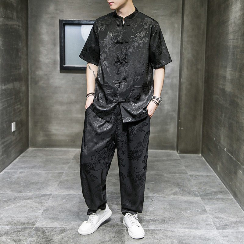 风盘扣套装龙纹暗花电商A100-2010+8804-95,男装民族服装,电商A100