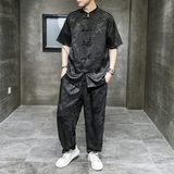 风盘扣套装龙纹暗花电商A100-2010+8804-95，男装民族服装，电商A100