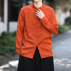 风长袖加厚盘扣休闲暗纹清明上河图纯色衬衫电商A100-C18-P68图片