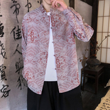 风新中式压花龙纹汉服长袖衬衫A100-C312-P65，男装衬衫，电商A100