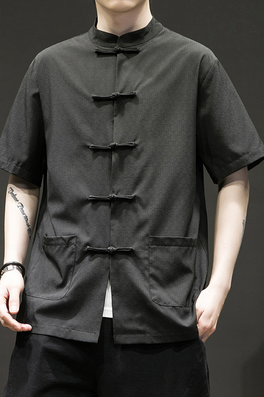 夏季竹节免烫立领衬衣盘扣半袖风复古电商A100-G100-P60限78,男装T恤,电商A100