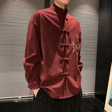 风设计款男士长袖盘扣刺绣中式立领衬衫电商A100-C13-P65，男装民族服装，电商A100
