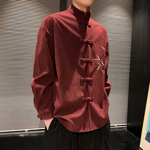 风设计款男士长袖盘扣刺绣中式立领衬衫电商A100-C13-P65图片