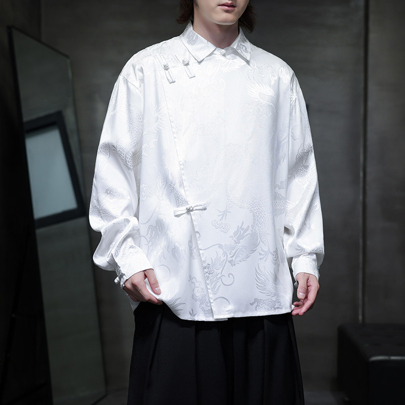 新中式风衬衫男士长袖唐装汉服改良盘扣衬衣电商A100-262-P65,男装衬衫,电商A100