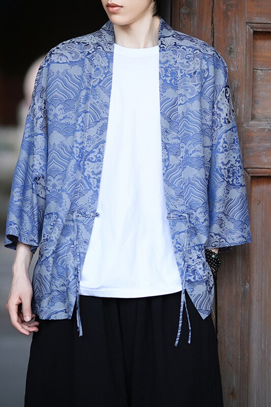 风龙纹冰丝汉服开衫外套古风禅服居士服道袍披风A100-721-P40,男装民族服装,电商A100