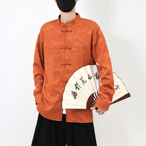风长袖加厚盘扣休闲暗纹清明上河图纯色衬衫电商A100-C18-P68图片