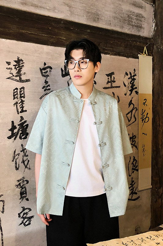风新中式盘口休闲衬衫水波纹电商A100-C238-P65,男装衬衫,电商A100