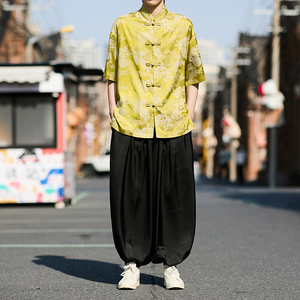 风提花唐装男士短袖衬衫盘扣新中式电商A100-2802-P65图片
