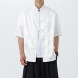 盘扣短袖衬衫男风设计感衬衣夏季薄款潮流唐装外套A100-252-P55，男装民族服装，电商A100