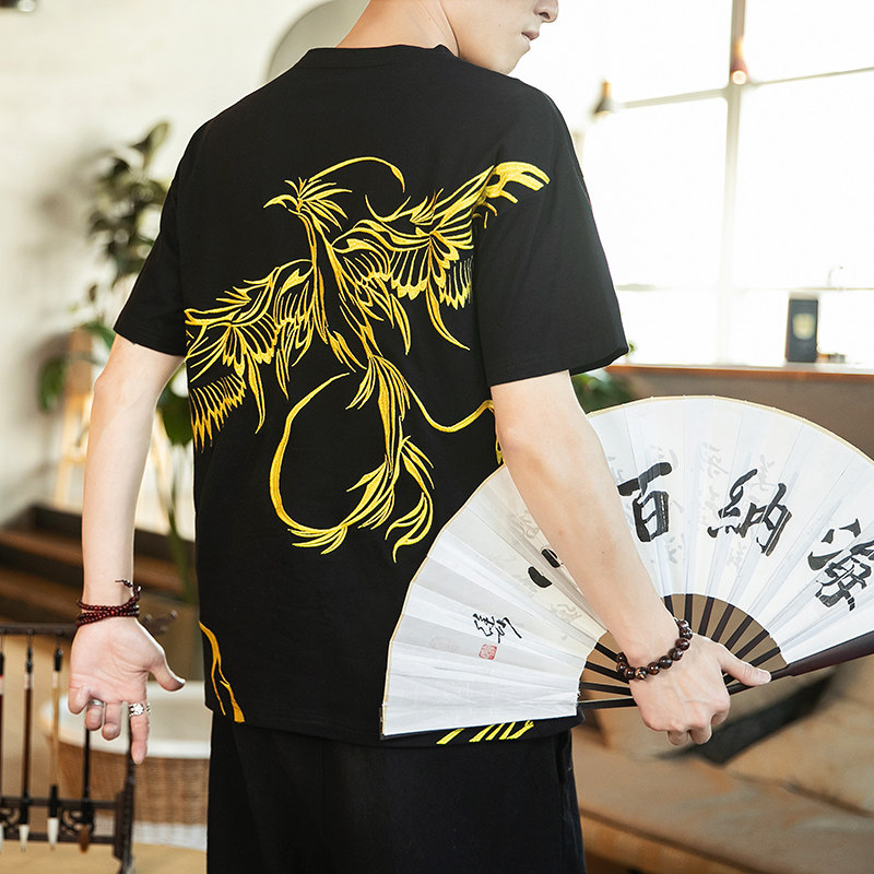 夏季新款刺绣凤凰短袖国风T恤6钱塘4018-T65-P65图片