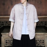 风新中式短袖盘扣衬衫压花复古上衣A100-C327-P65，男装T恤，电商A100