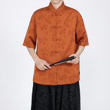 风唐装盘扣提花短袖纯色衬衫电商A100-2807-P65，男装T恤，电商A100