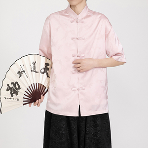 粉色提花男士风唐装衬衫盘扣电商A100-2801-P60图片