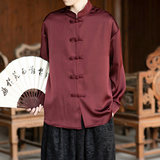 风缎面顺滑长袖唐装盘扣衬衫男士百搭新中式A100-2810-P65，男装衬衫，电商A100