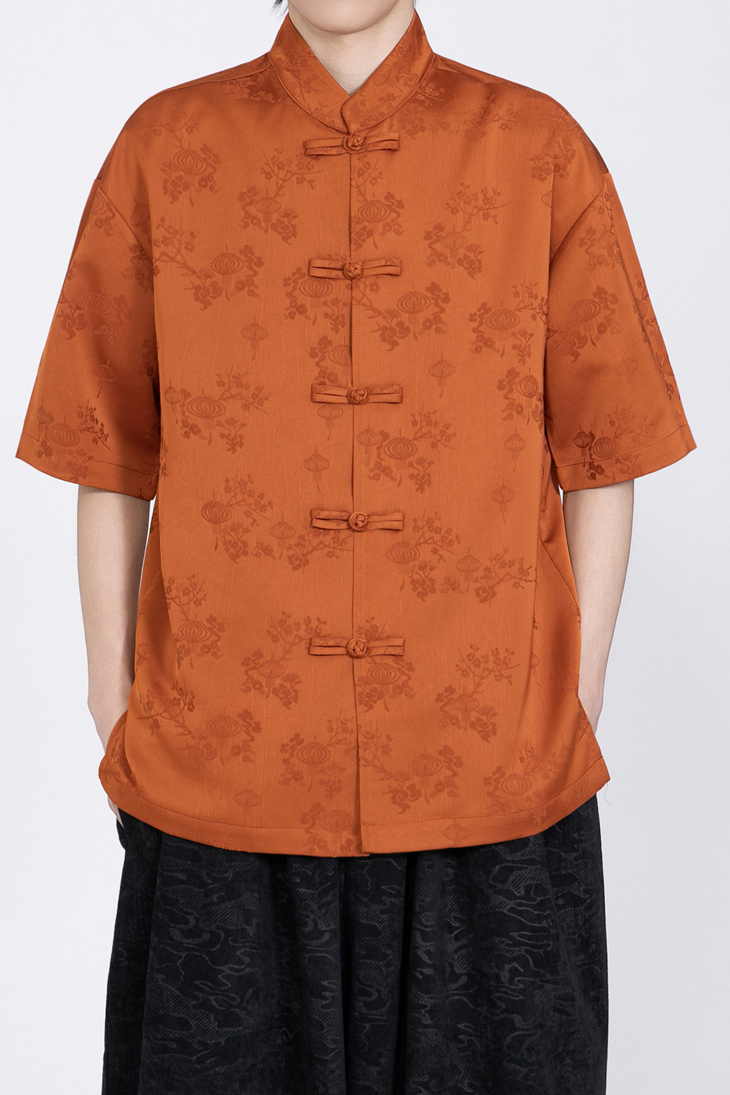 风唐装盘扣提花短袖纯色衬衫电商A100-2807-P65,男装T恤,电商A100