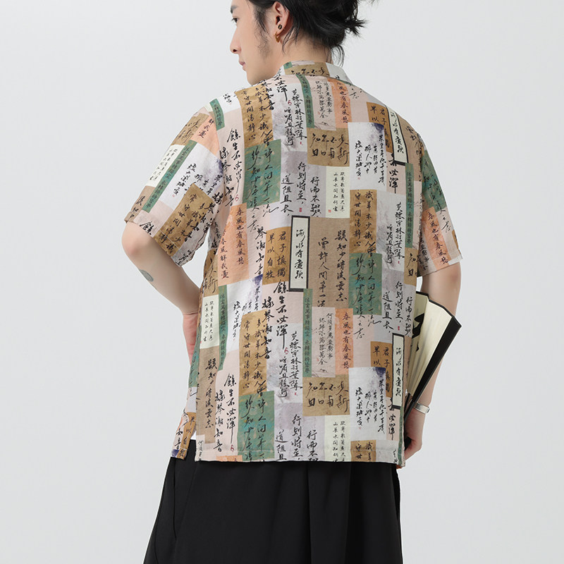 风夏季盘扣休闲短袖花衬衫潮流宽松青年衬衣A100-257-P55,男装T恤,电商A100