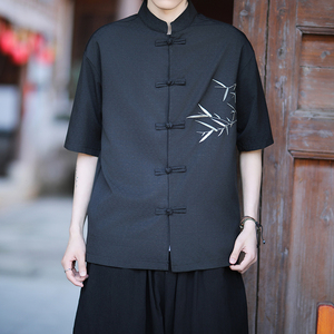 新中式唐装男风短衬衫复古刺绣汉服宽松大码电商A100-251-P65图片
