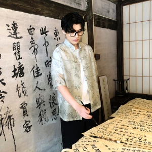 风新中式竹叶印花衬衫电商A100-C326-P65图片