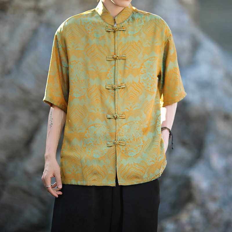风新中式印花汉服衬衫电商A100-C311-P75,男装衬衫,电商A100