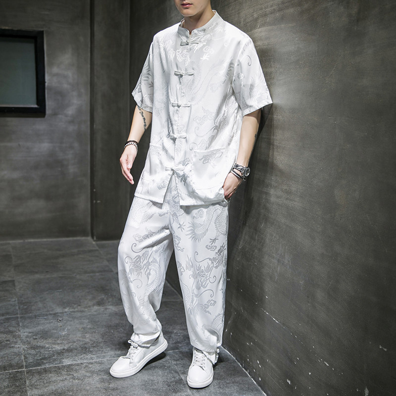 风盘扣套装龙纹暗花电商A100-2010+8804-95,男装休闲套装,电商A100