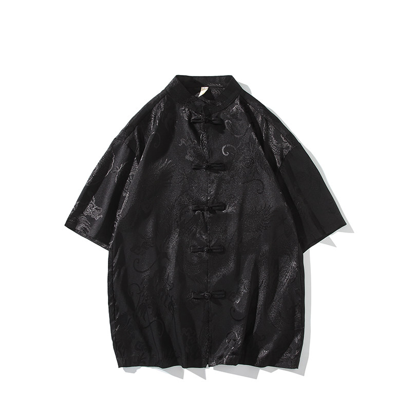 盘扣短袖衬衫男风设计感衬衣夏季薄款潮流唐装外套A100-252-P55,男装民族服装,电商A100