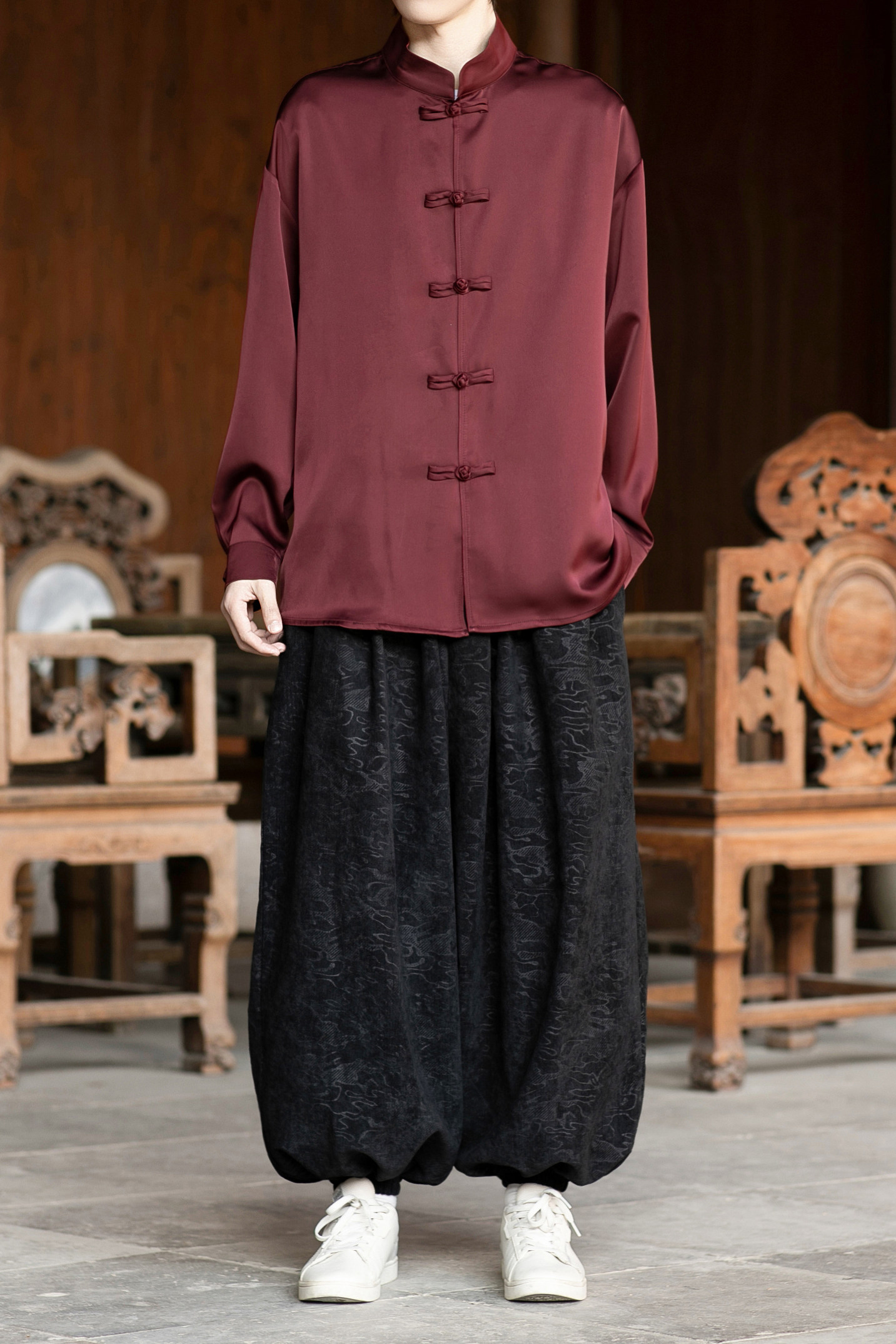 风缎面顺滑长袖唐装盘扣衬衫男士百搭新中式A100-2810-P65,男装衬衫,电商A100