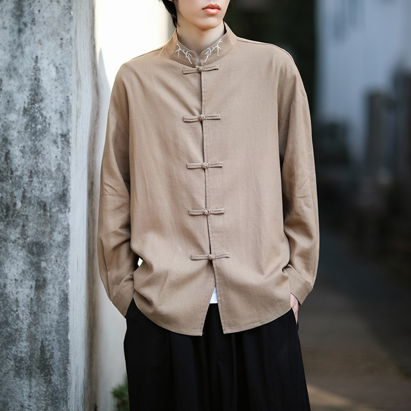 风新中式亚麻盘口刺绣衬衫电商A100-C90-P70,男装民族服装,电商A100