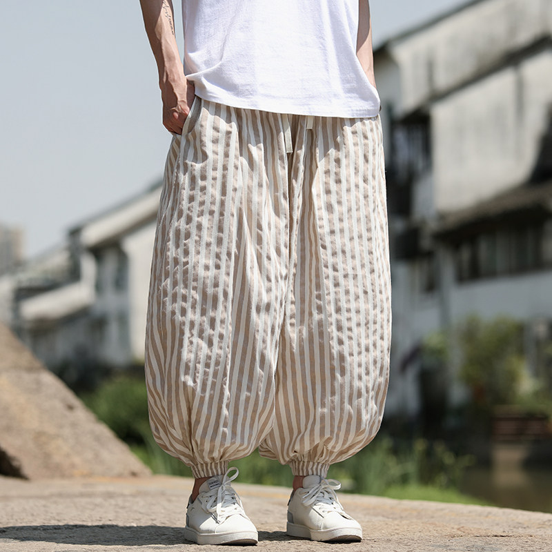 麻棉束脚灯笼裤哈伦宽松新风条纹休闲裤电商A100-MK2530-p78,男装休闲裤,电商A100